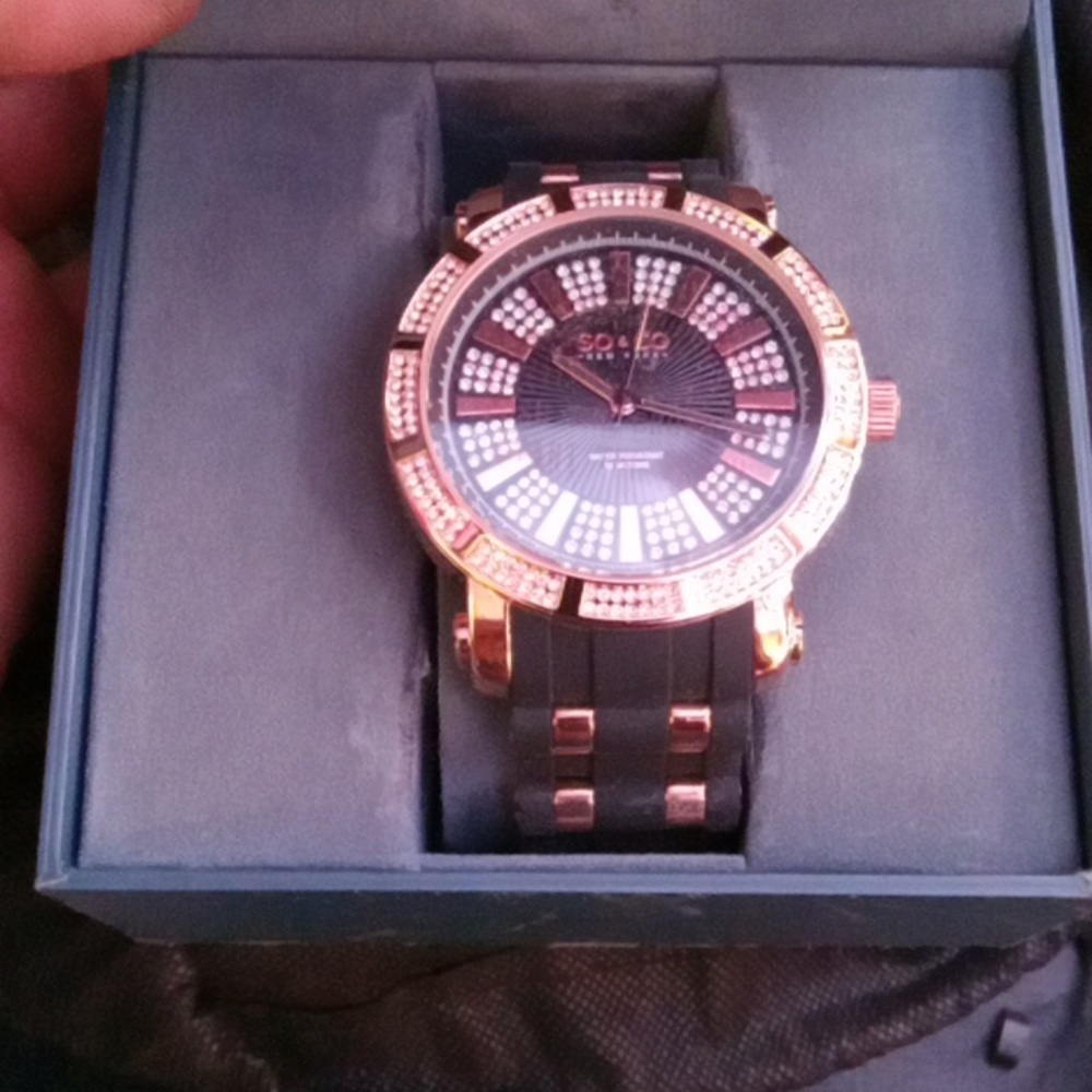 NY SO&CO Tribeca rose gold and black face and band genuine crystals embedded